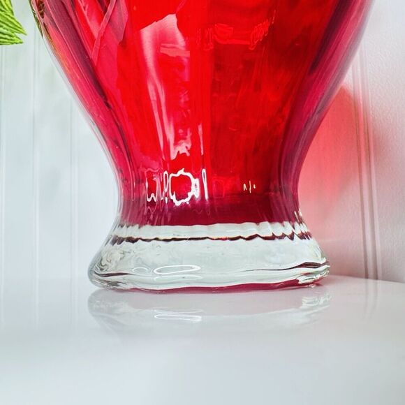 Vintage Ruby Red Glass Vase Bowl Ruffled Ribbed Melon Heavy BEAUTIFUL 9.25” - Picture 5 of 11